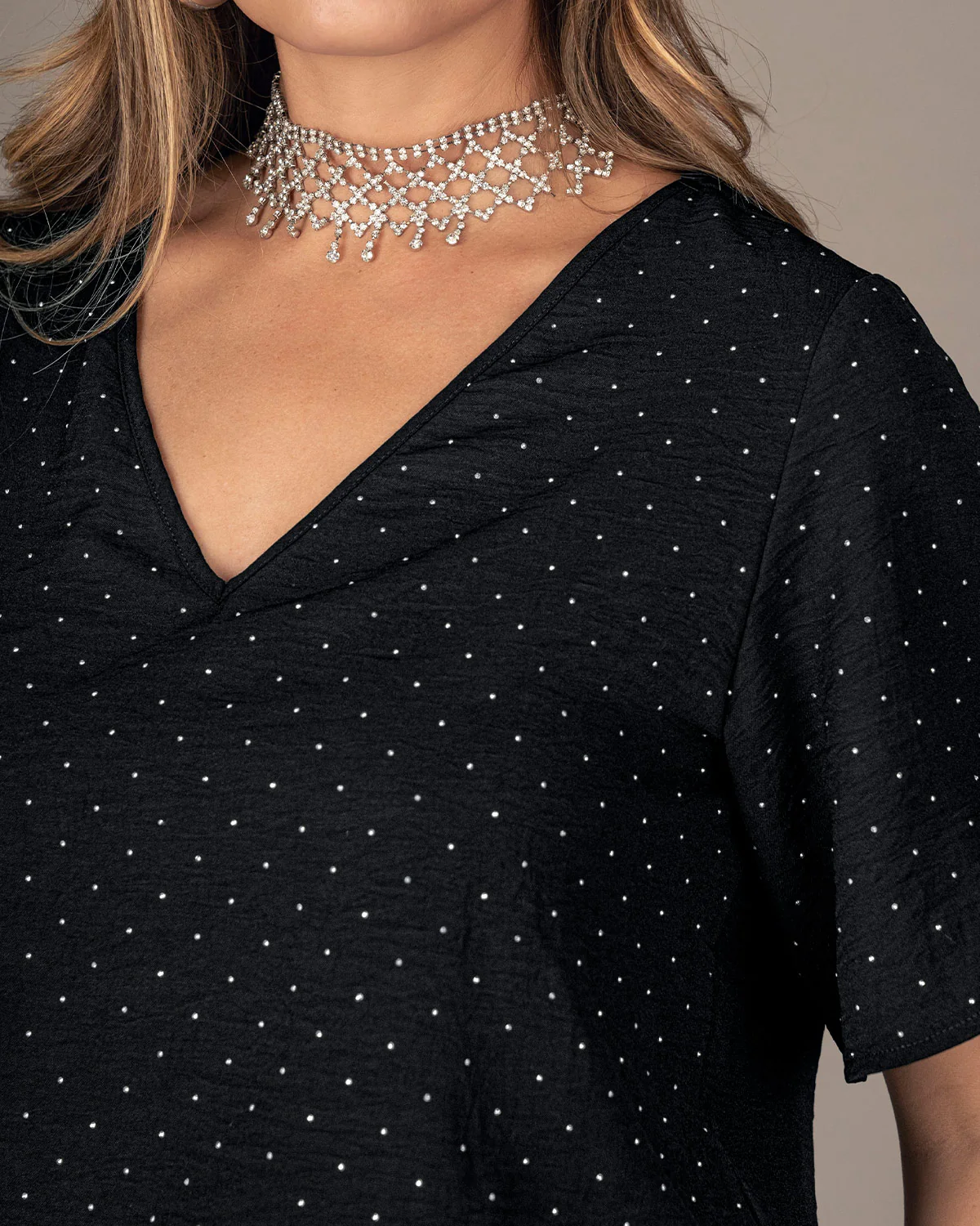 Blusa manga corta con apliques brillantes - Image 4