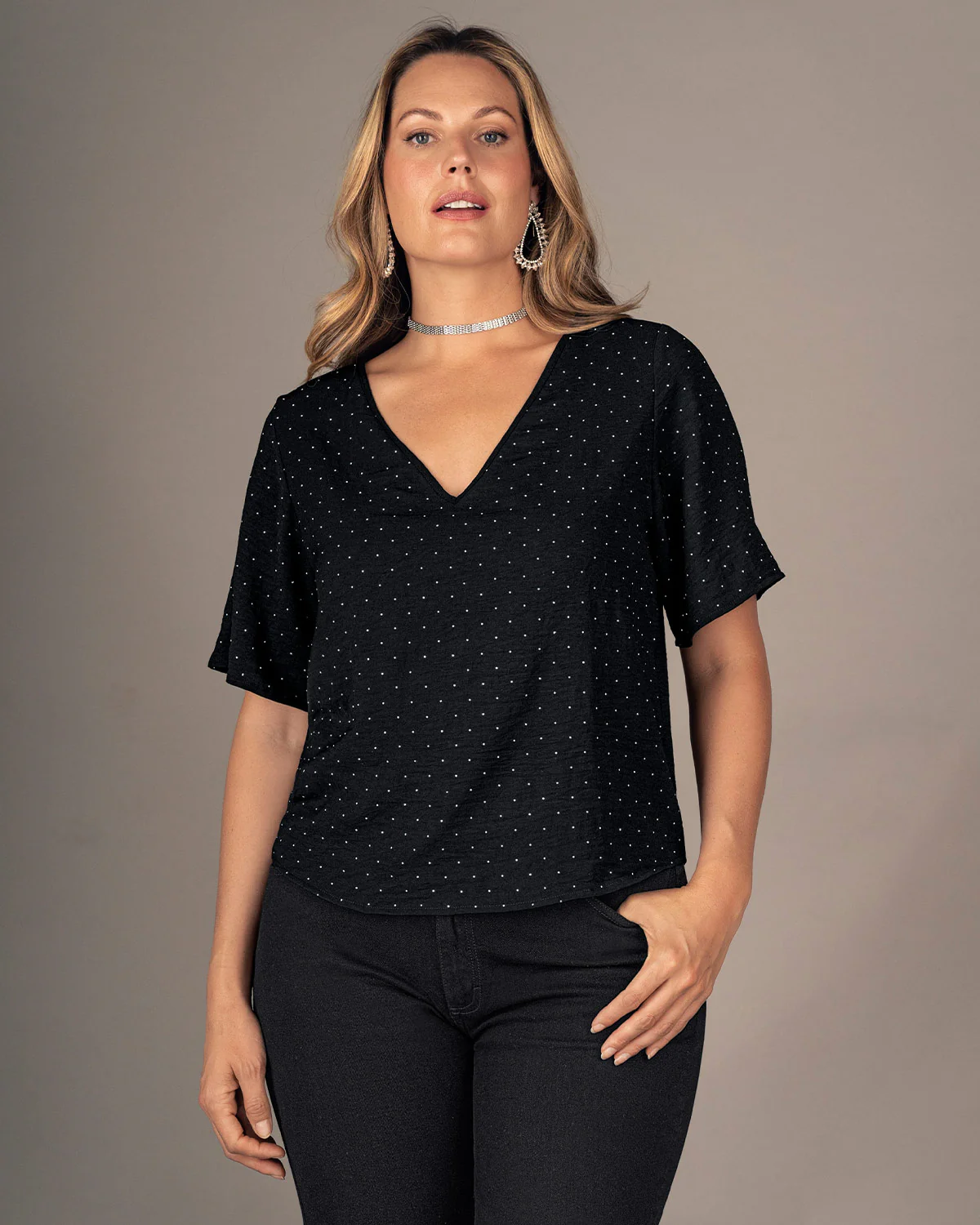 Blusa manga corta con apliques brillantes - Image 6