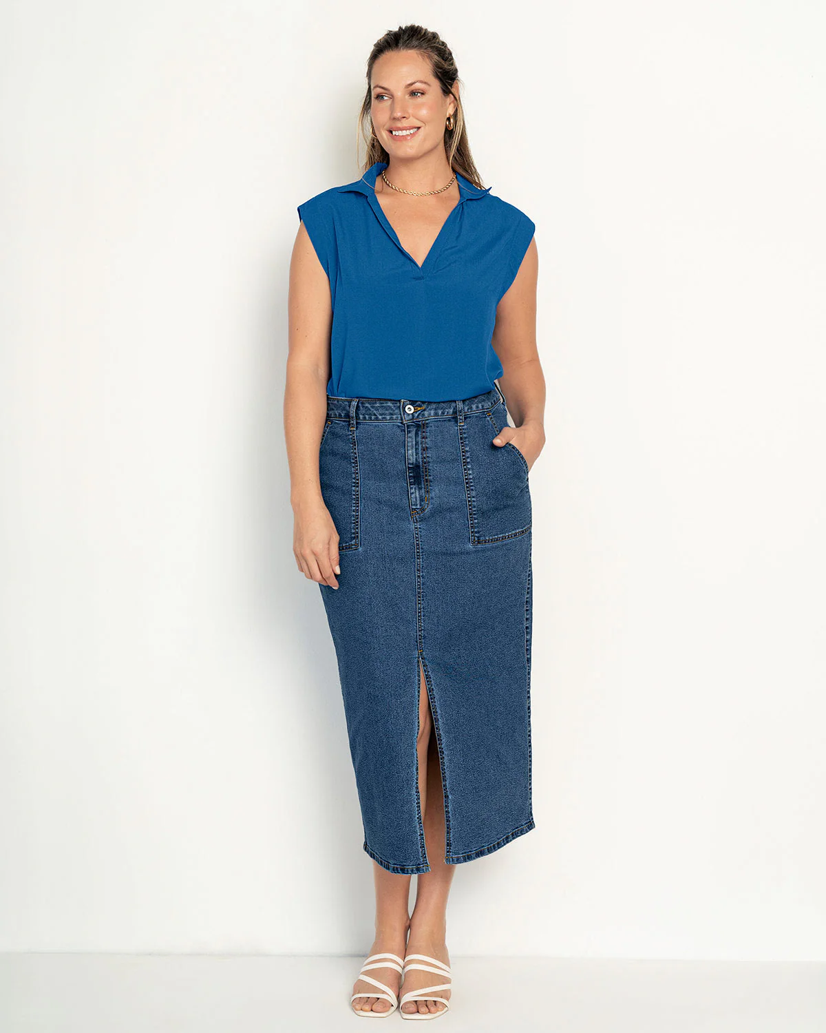 Blusa manga sisa cuello camisero en V - Image 6