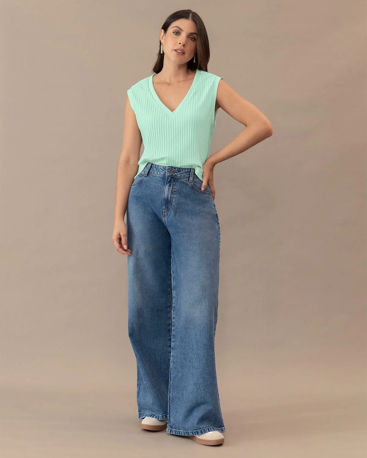 Chaleco manga sisa con escote en V - Image 10