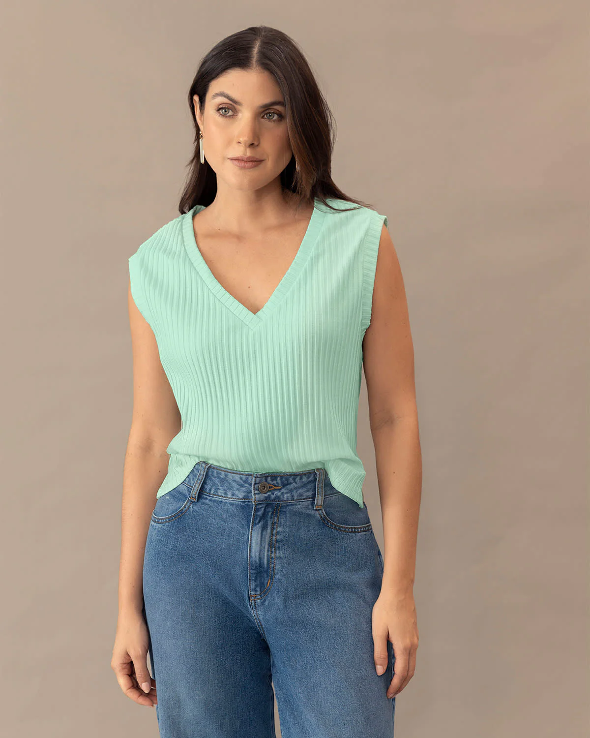 Chaleco manga sisa con escote en V - Image 9